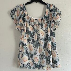 LC Lauren Conrad Floral Blouse - Cream, Green, Peach